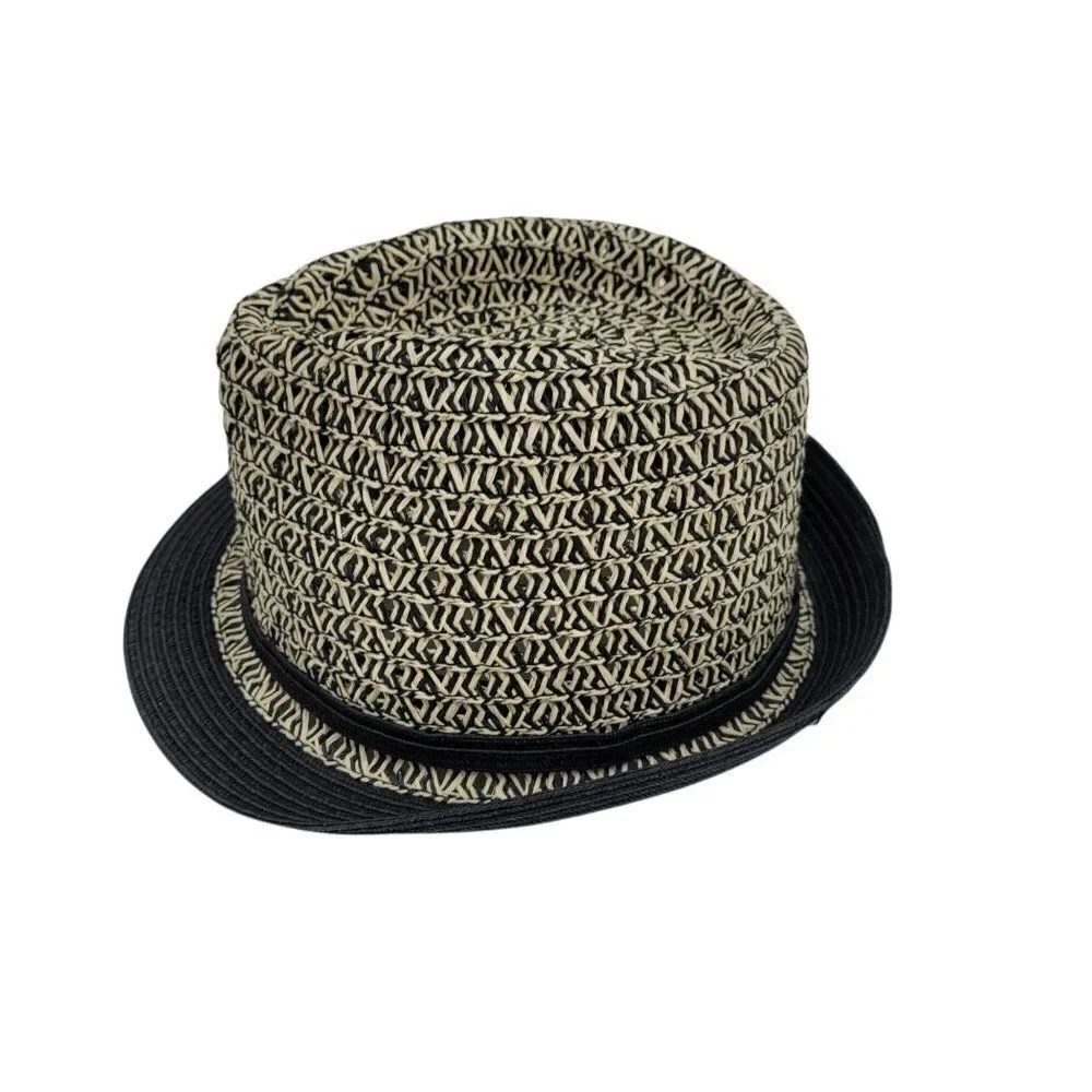 Scala Pronto Retro 60's Trilby Paper Braided Narrow Brim Fedora‎ Hat Black Tan